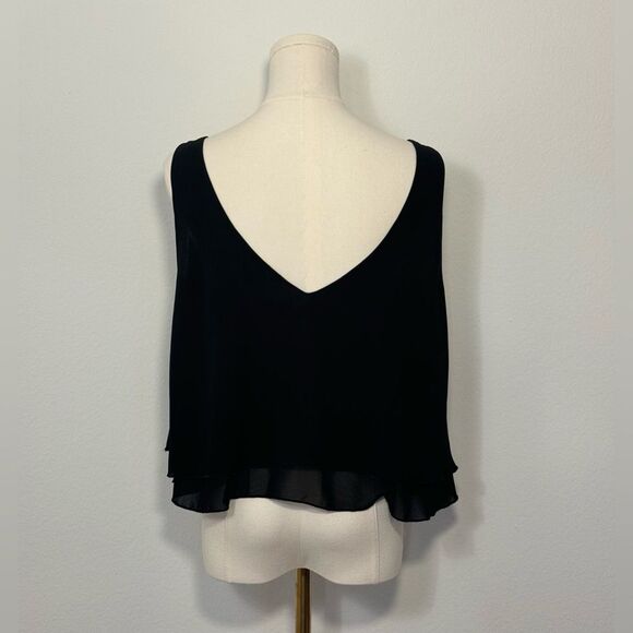 NWOT Signature8 Black Double Ruffle Hem V-Neck Tank Crop Top Women’s Size Large - Picture 8 of 13